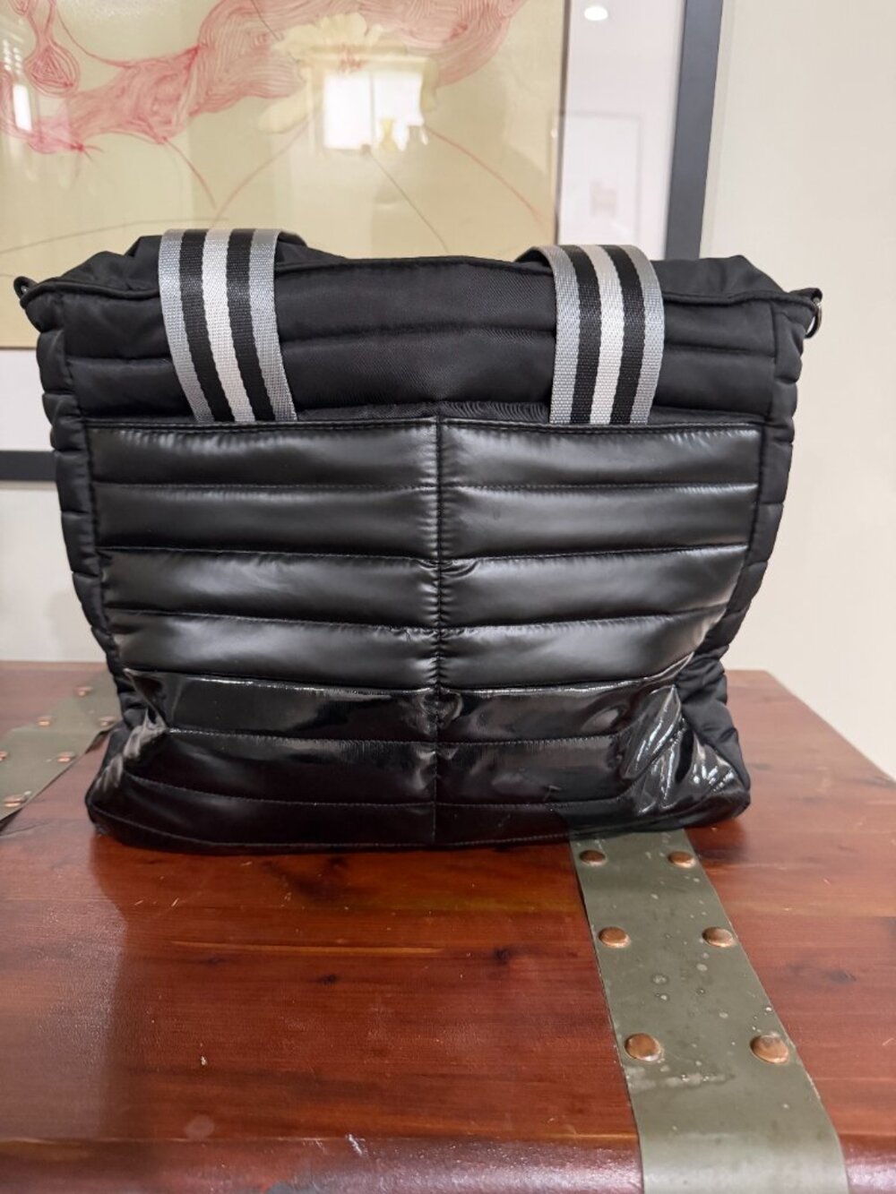 NWOT - Think Royln Black Quilted Puffer Tote Bag Removable Strap